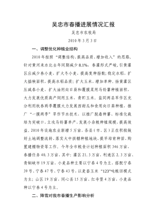 吴忠市春播进展情况汇报2010