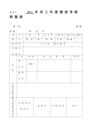员工年度绩效考核表B-1