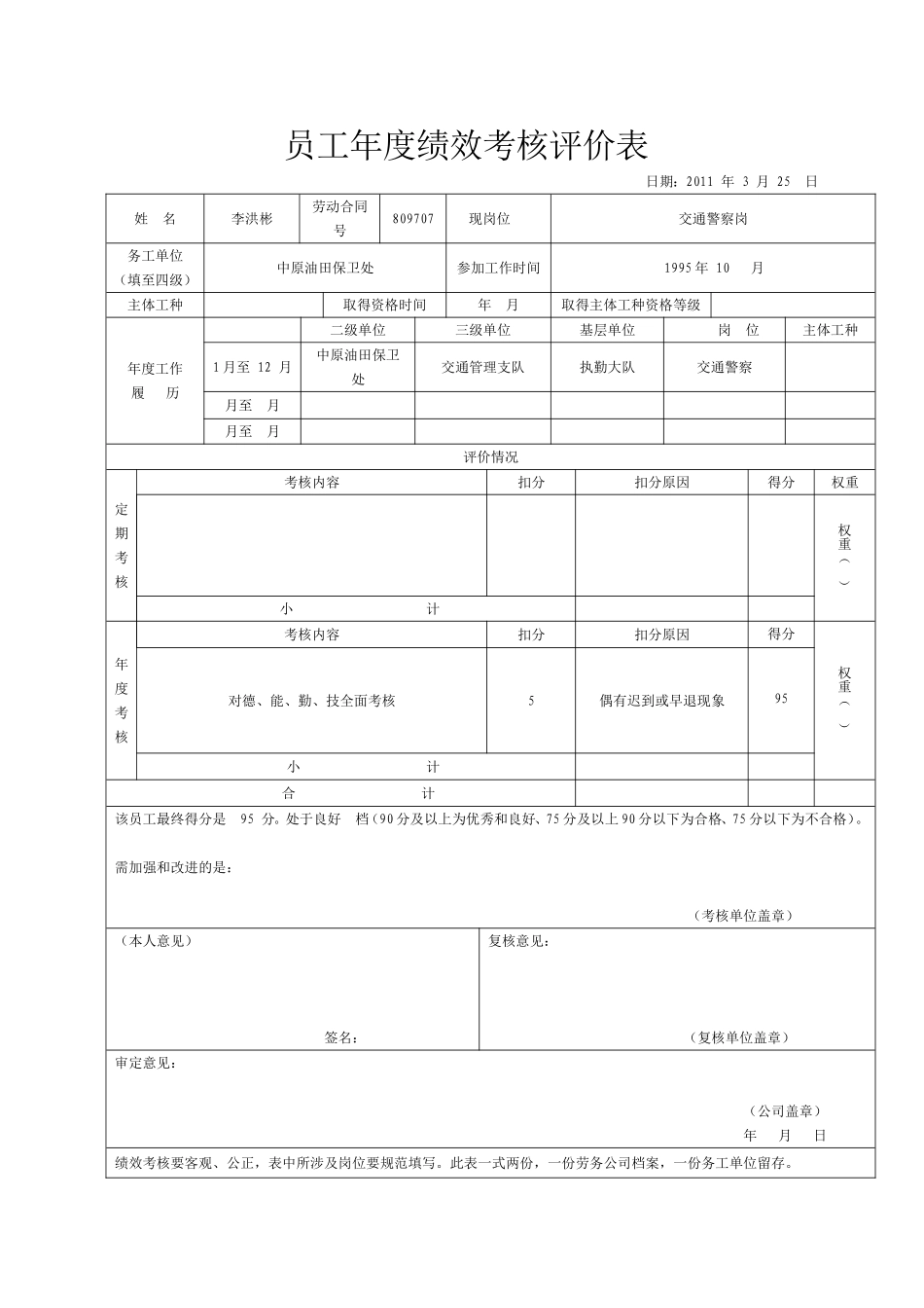 员工年度绩效考核评价表111_第3页