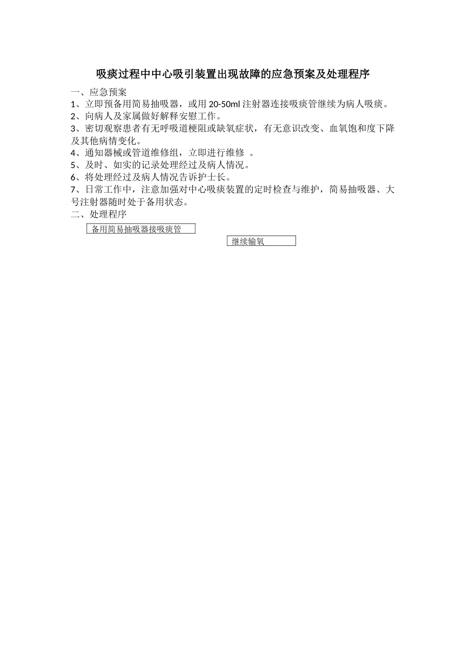 吸痰过程中中心吸引装置出现故障的应急预案及处理程序_第1页