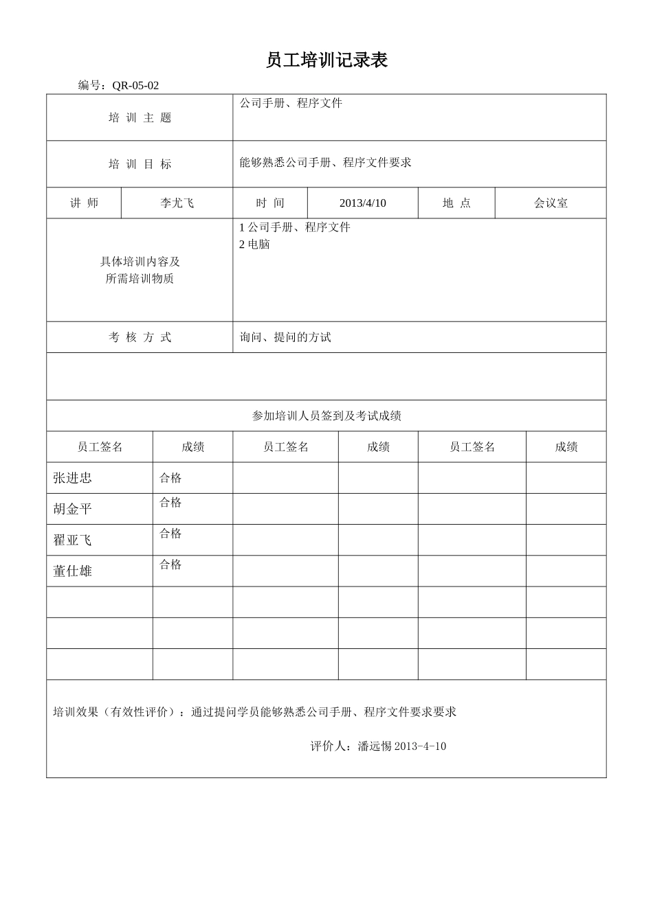员工培训记录表(同名15080)_第2页