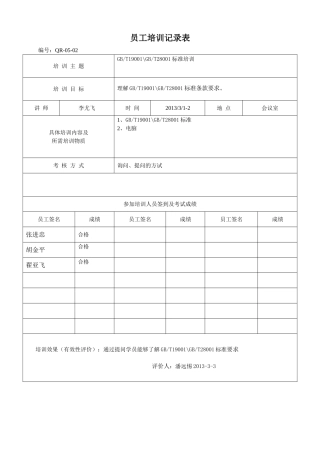 员工培训记录表(同名15080)