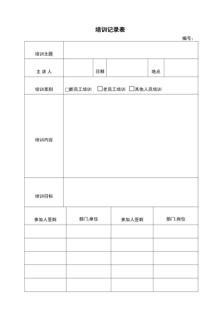 员工培训记录表