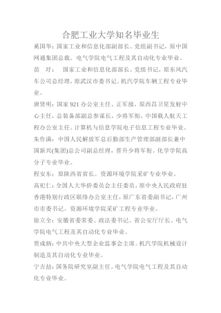 合肥工业大学知名毕业生