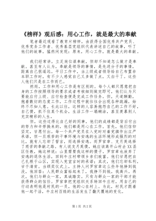 榜样观后感用心工作，就是最大的奉献