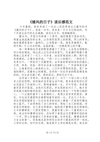 捕风的日子读后感范文