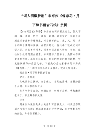 词人酒醒梦消辛弃疾蝶恋花·月下醉书雨岩石浪赏析