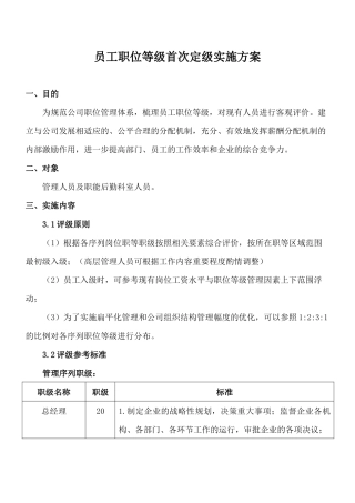 员工职位等级首次定级实施方案