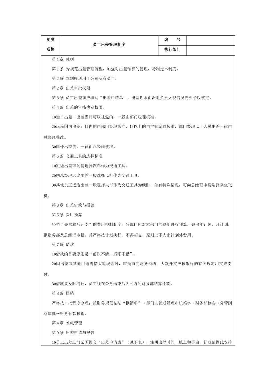 员工出差管理制度及表格模板_第1页