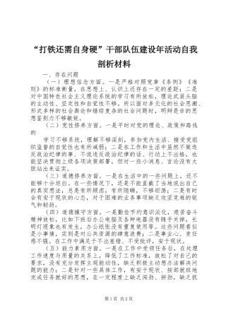 打铁还需自身硬干部队伍建设年活动自我剖析材料