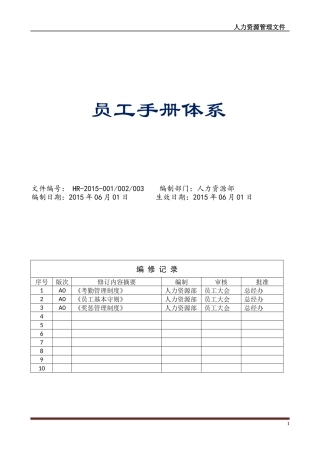 员工手册体系【考勤、守则、奖惩】2016最新版婚假产假修改