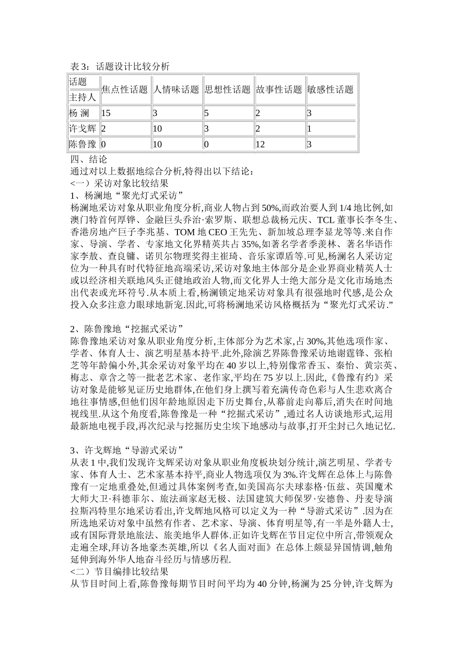 名人访谈节目主持风格比较——杨澜许戈辉陈鲁豫案例分析_第3页