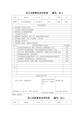 员工任职要求及评价表