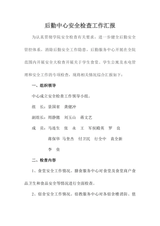后勤中心安全检查工作汇报