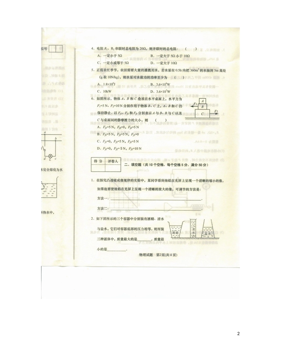 合肥一中自主招生试题物理-2007--2012-_第2页