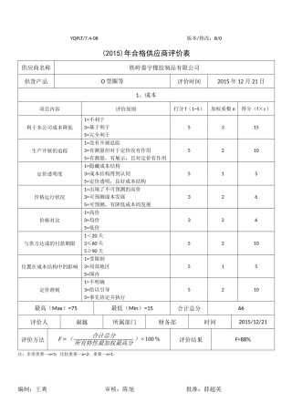 合格供应商年度评价表