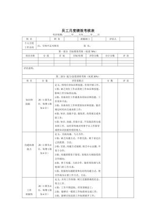 员工月度绩效考核表