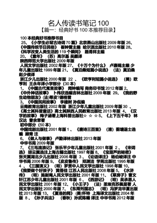 名人作文之名人传读书笔记100
