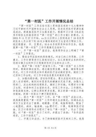 第一村医工作开展情况总结