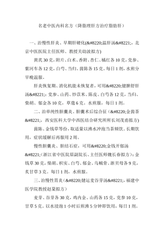 名老中医内科名方(降脂理肝方治疗脂肪肝)