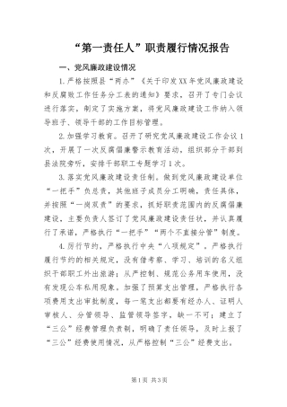 第一责任人职责履行情况报告