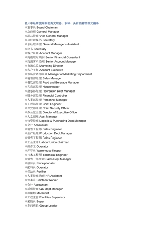 名片中经常使用到的英文职务