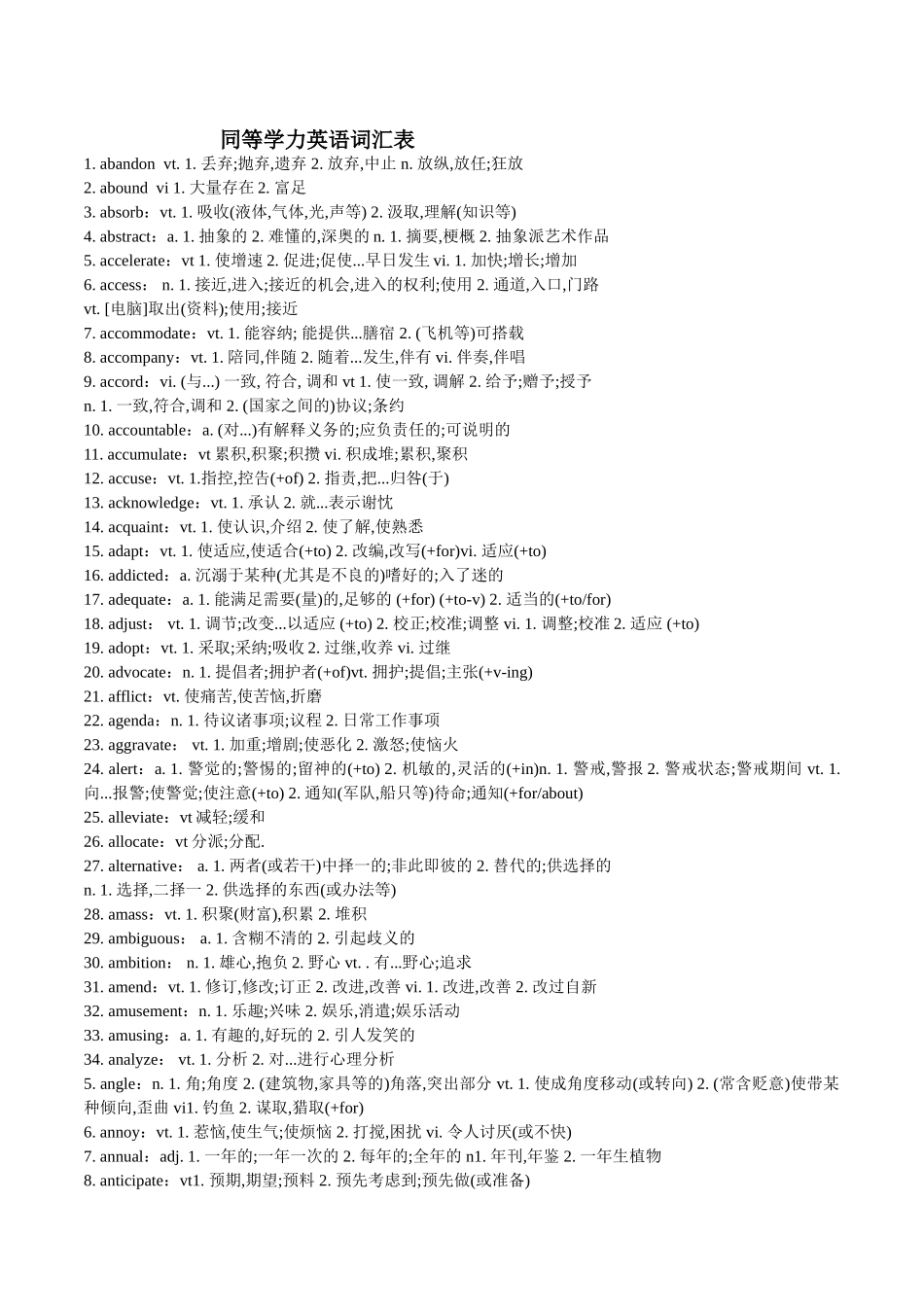 同等学力英语词汇表_第1页