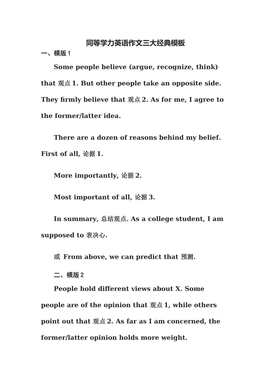 同等学力英语作文经典模板_第1页