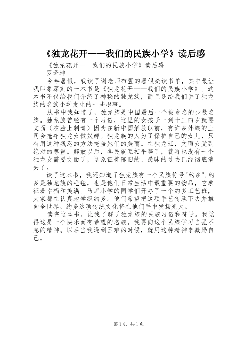 独龙花开我们的民族小学读后感_第1页
