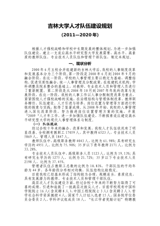 吉林大学人才队伍建设规划