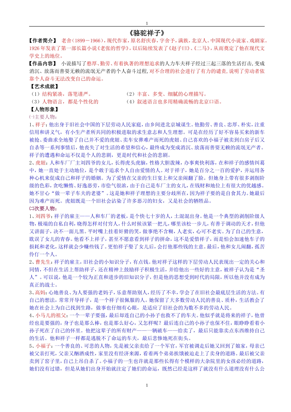 名著《骆驼祥子》复习资料_第1页