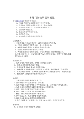各部门岗位职责和权限