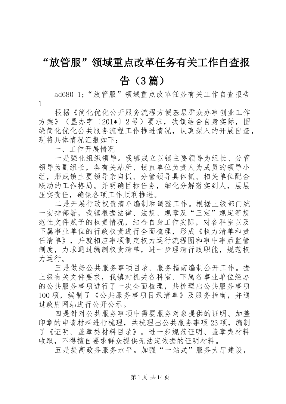 放管服领域重点改革任务有关工作自查报告_第1页