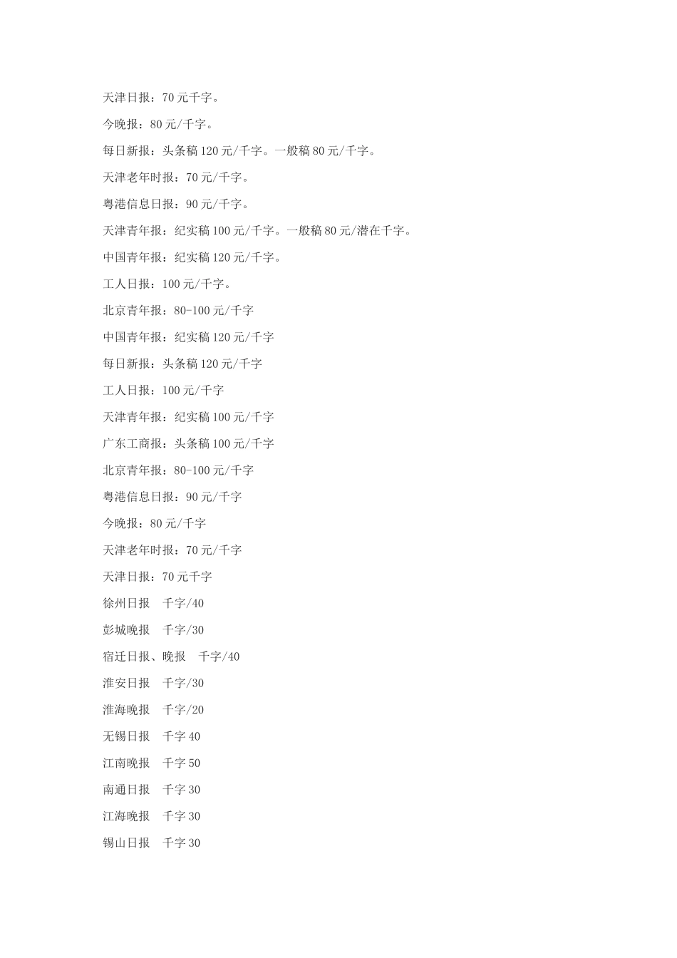 各大报社的稿费一览表_第2页