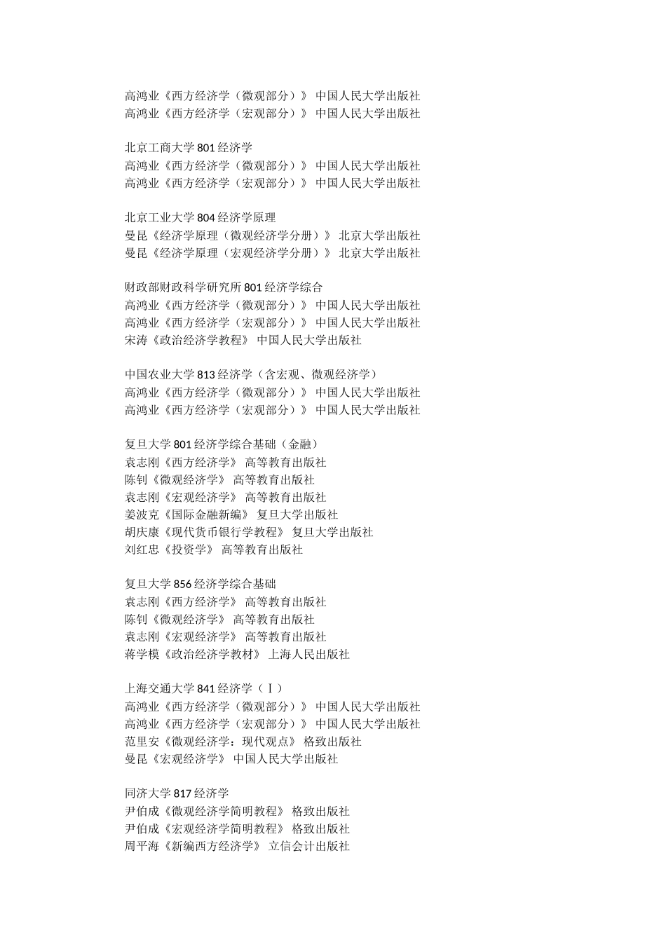 各大高校经济学考研参考书目汇总_第3页