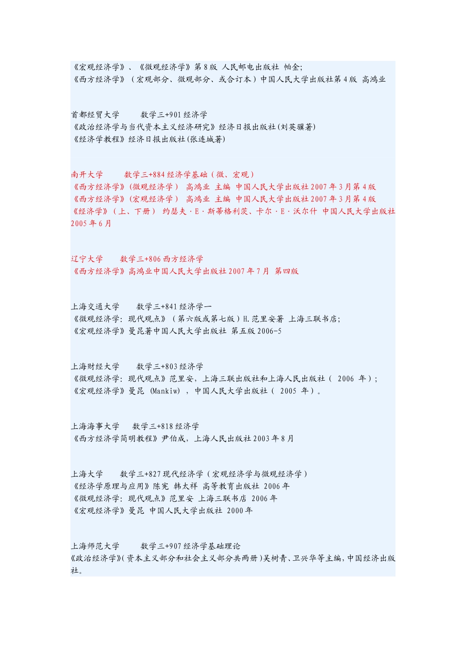 各大高校经济学考研指定教材_第2页