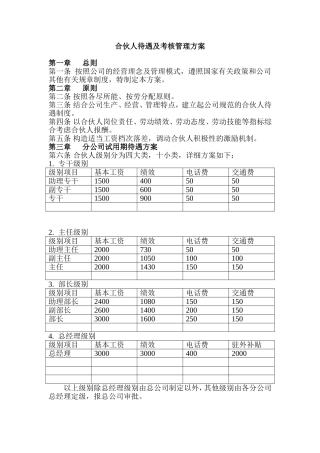 合伙人待遇及考核管理方案