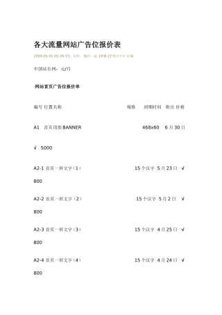 各大流量网站广告位报价表