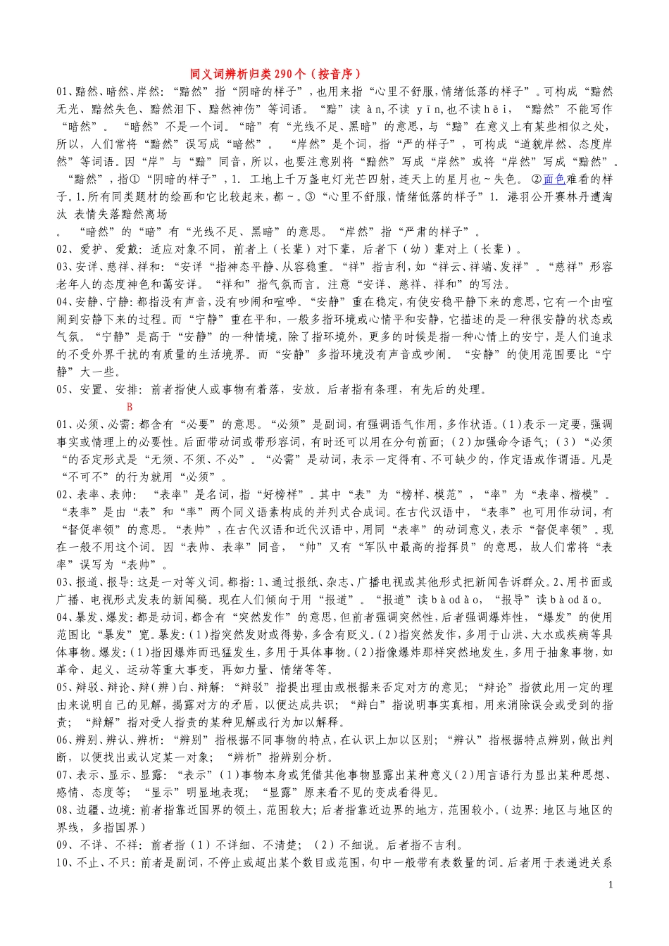 同义词辨析归类290个_第1页