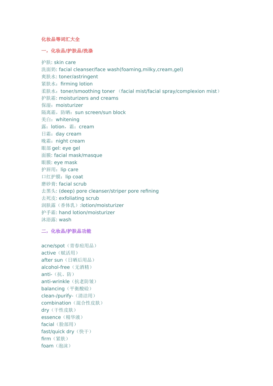 各种化妆品的英文词汇大全_第1页