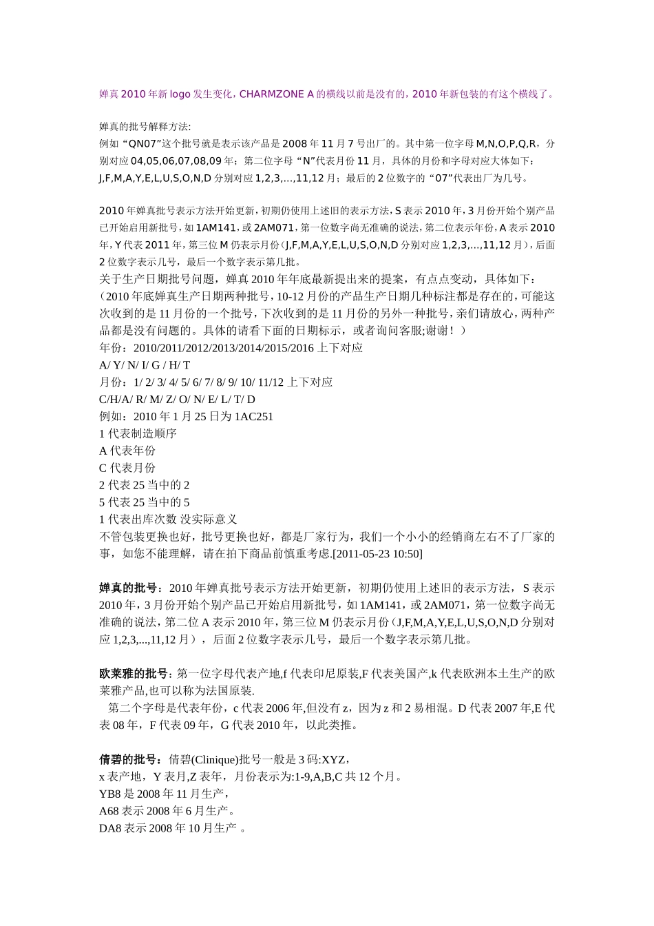 各个牌子的批号表示_第1页