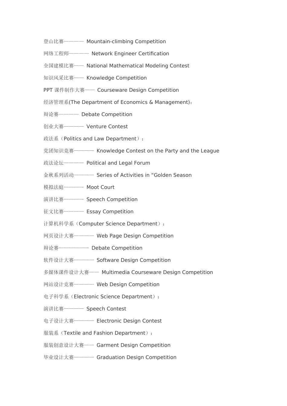 各种奖学金、社团、证书、竞赛奖项中英文对照_第3页