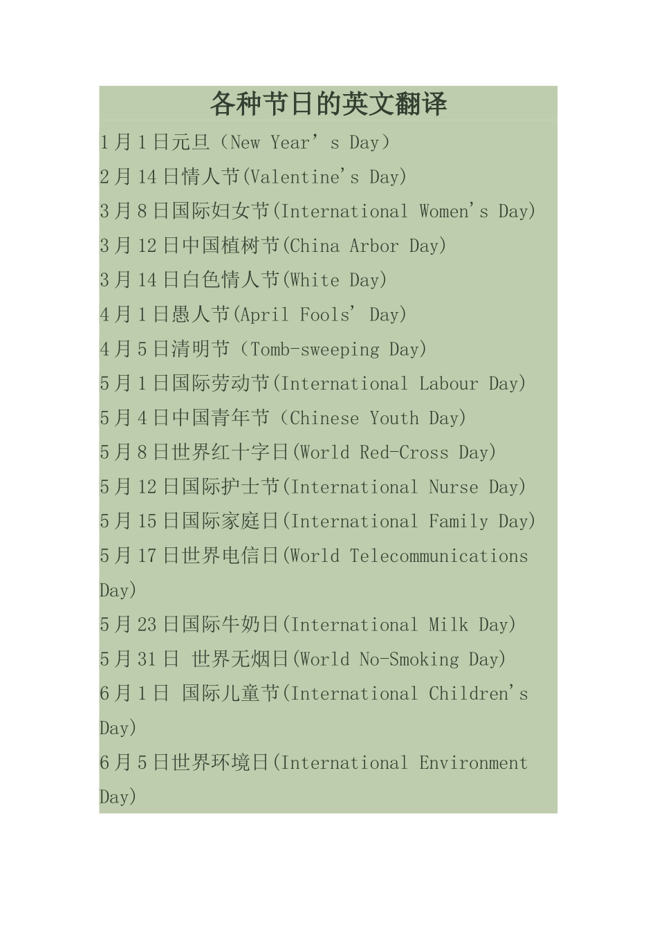 各种节日的英文翻译_第1页
