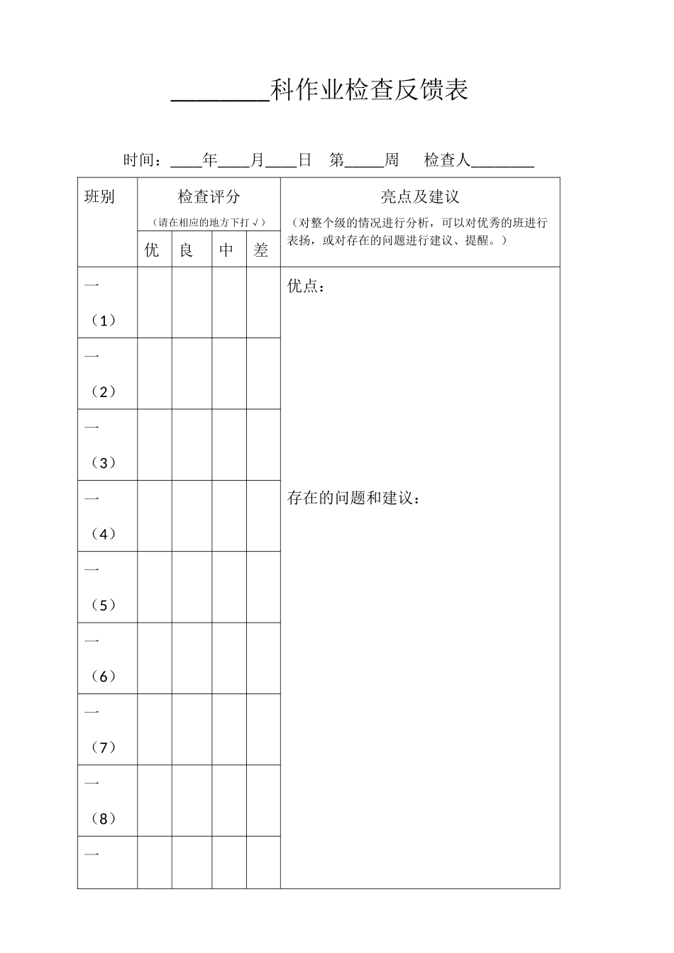 各科作业检查反馈表_第1页