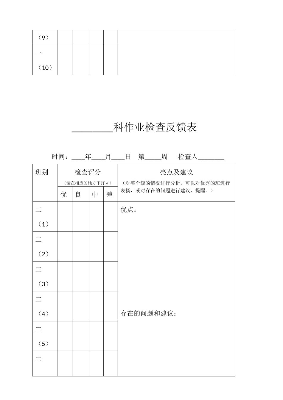 各科作业检查反馈表_第2页