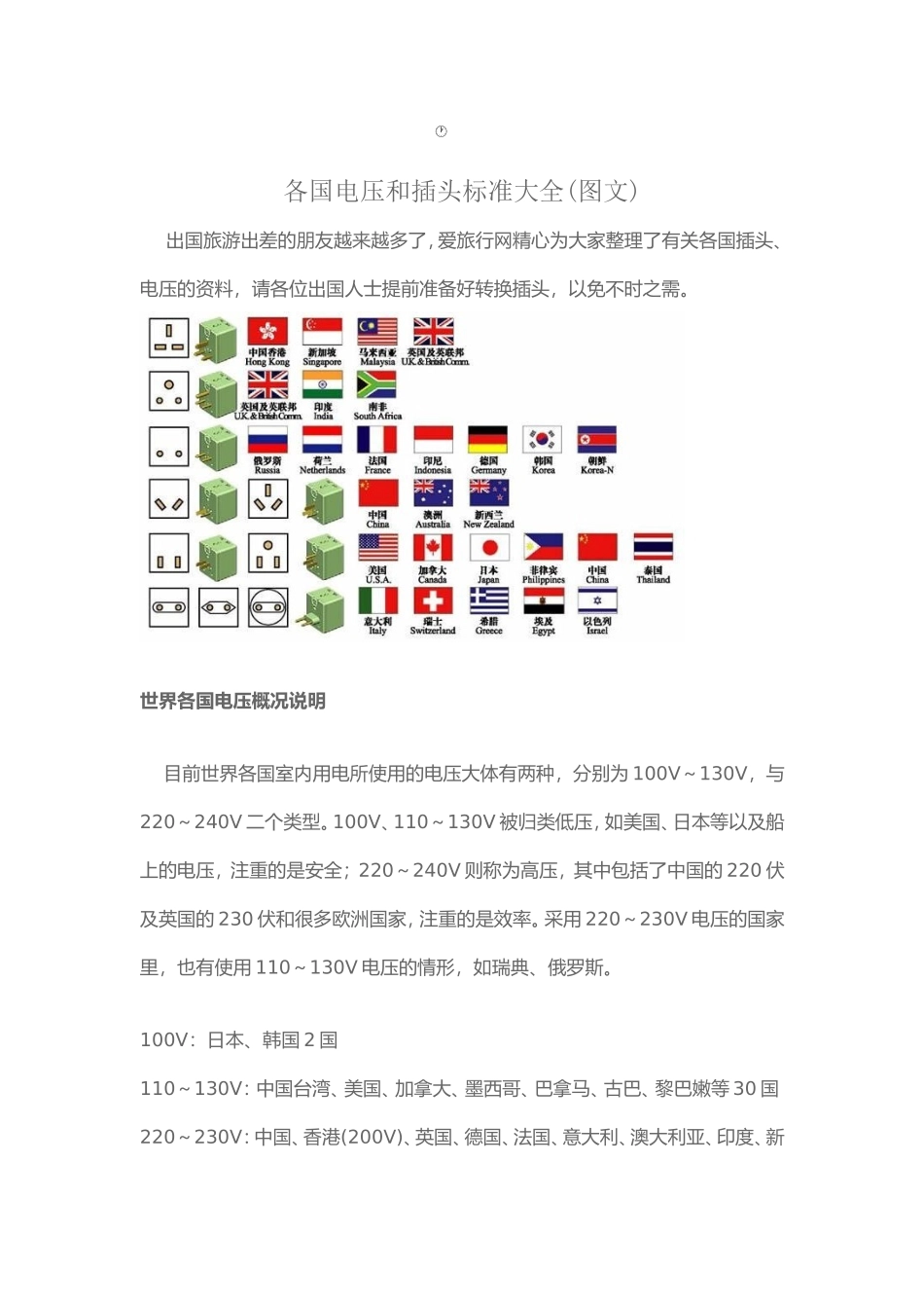 各国电压和插头标准大全(图文)_第1页