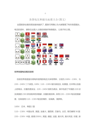各国电压和插头标准大全(图文)