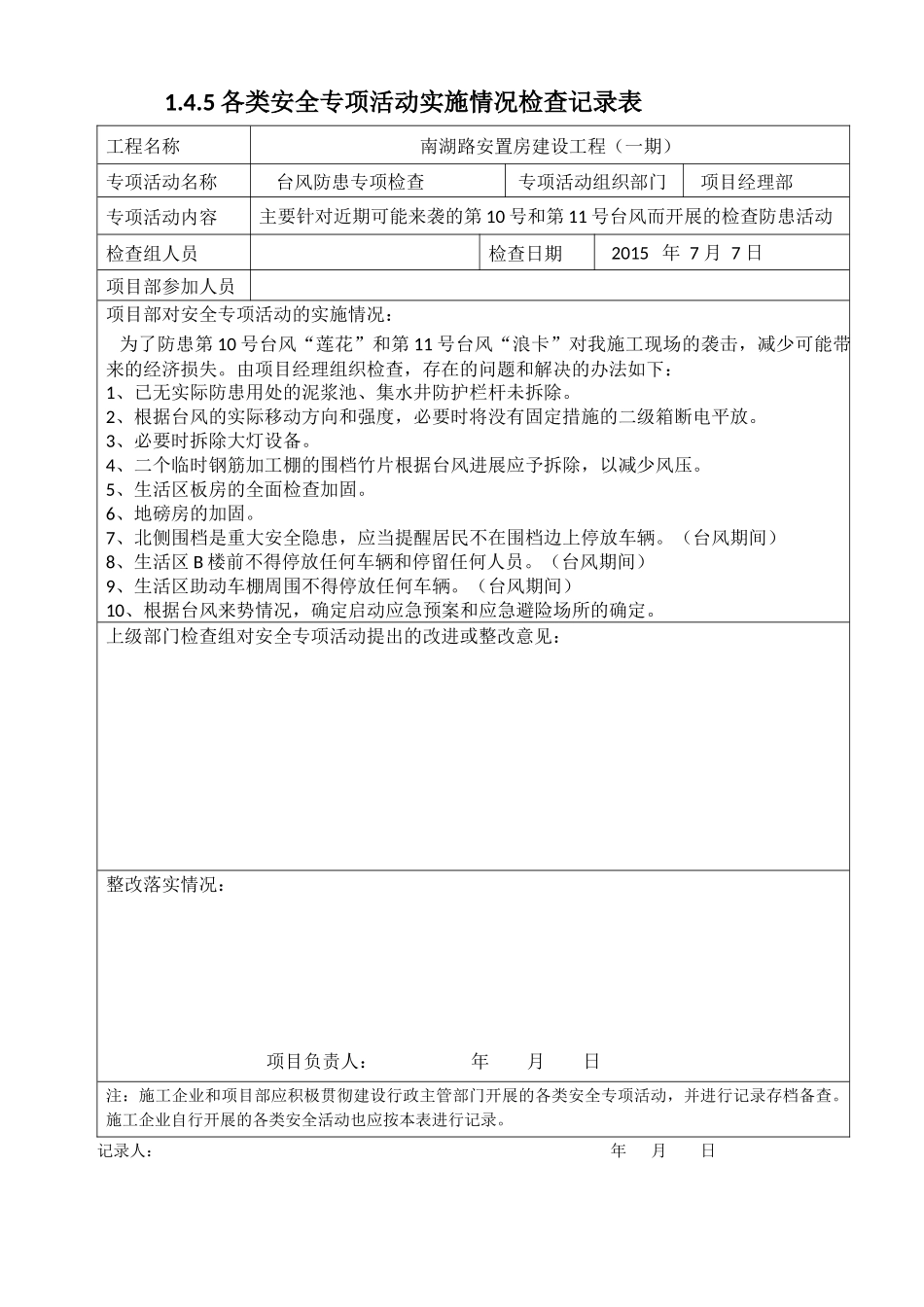 各类安全专项活动实施情况检查记录表_第2页
