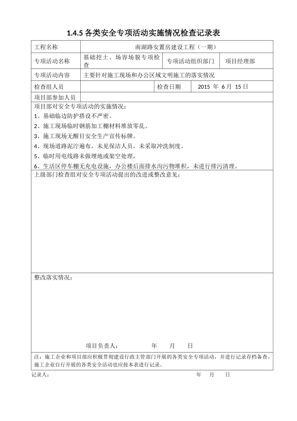 各类安全专项活动实施情况检查记录表_第3页