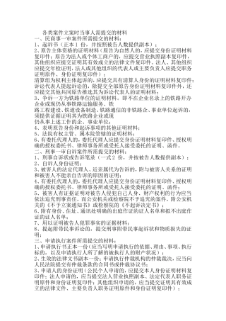 各类案件立案所需材料